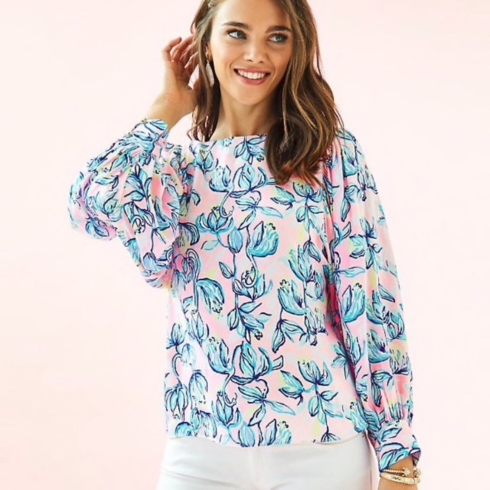NWT Lilly Pulitzer Maisel Top in Sweet Pea Pink Chasing the Sun